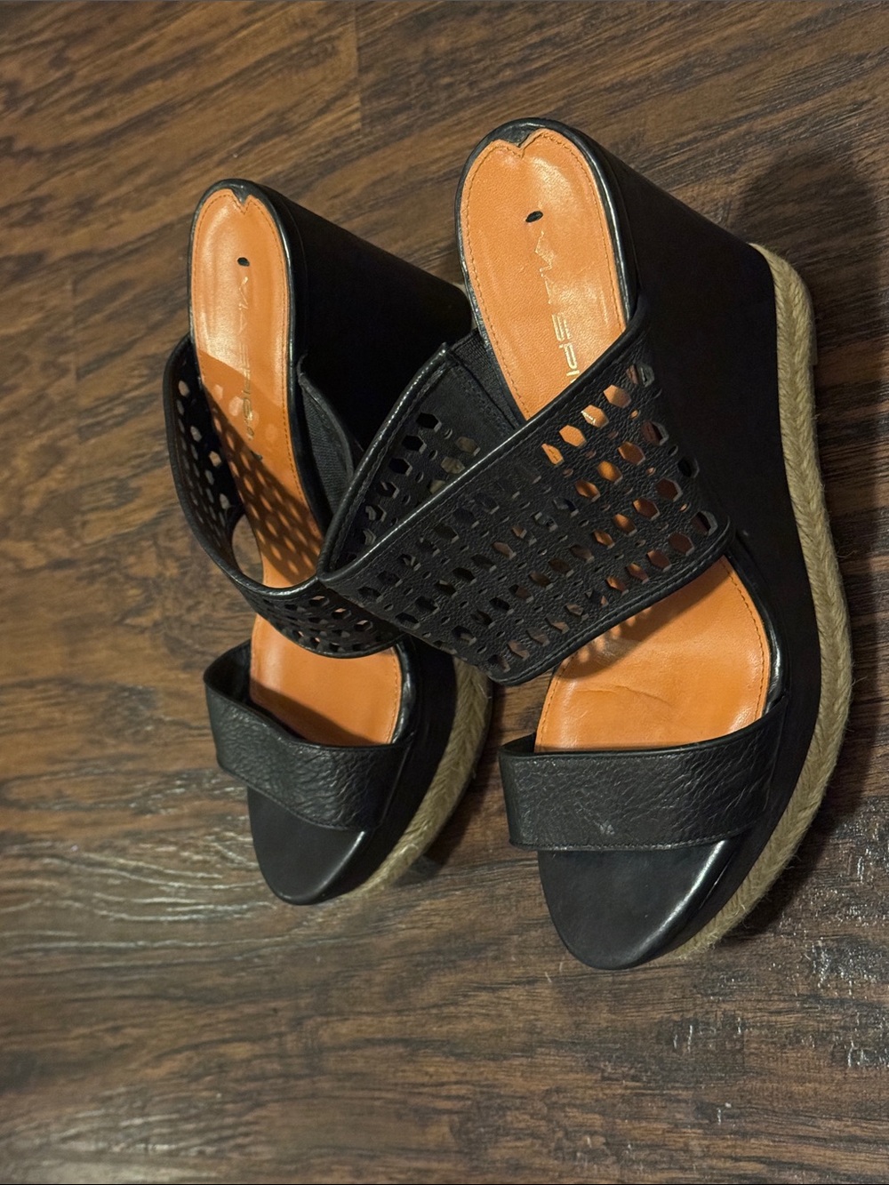 Via Spiga Black Perforated Leather Wedges - Picture 7 of 8